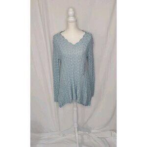 eight eight eight Tunic Sweater 100% Cotton Sz L Marled Sky Blue Scalloped Edges